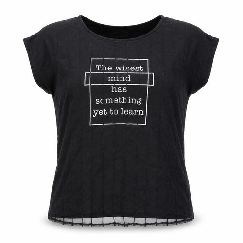 Sweet Fleur Womens Black Cotton Basic T-Shirt Size M Round Neck - Wisest Mind Has Something To Learn, Mesh Front