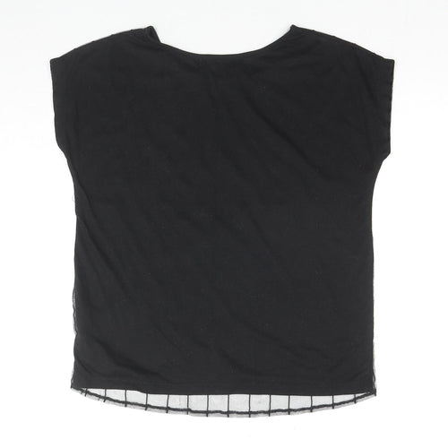 Sweet Fleur Womens Black Cotton Basic T-Shirt Size M Round Neck - Wisest Mind Has Something To Learn, Mesh Front
