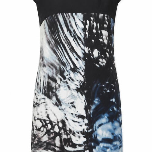 Mint Velvet Womens Black Geometric Polyester A-Line Size 12 Boat Neck Zip