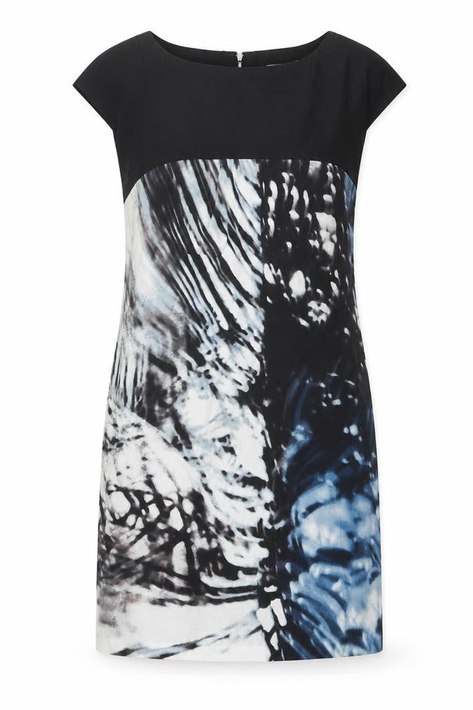 Mint Velvet Womens Black Geometric Polyester A-Line Size 12 Boat Neck Zip