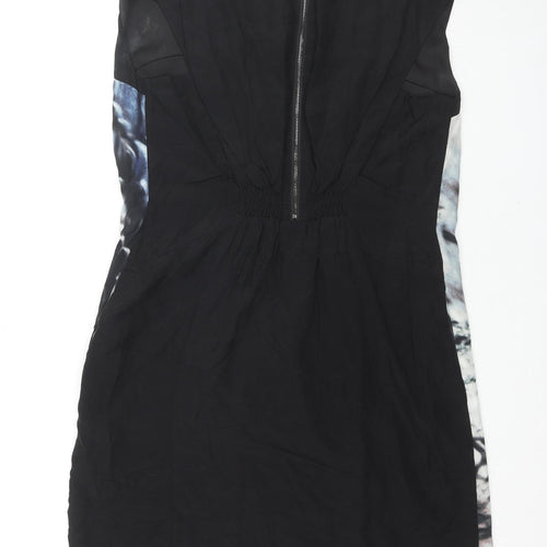 Mint Velvet Womens Black Geometric Polyester A-Line Size 12 Boat Neck Zip