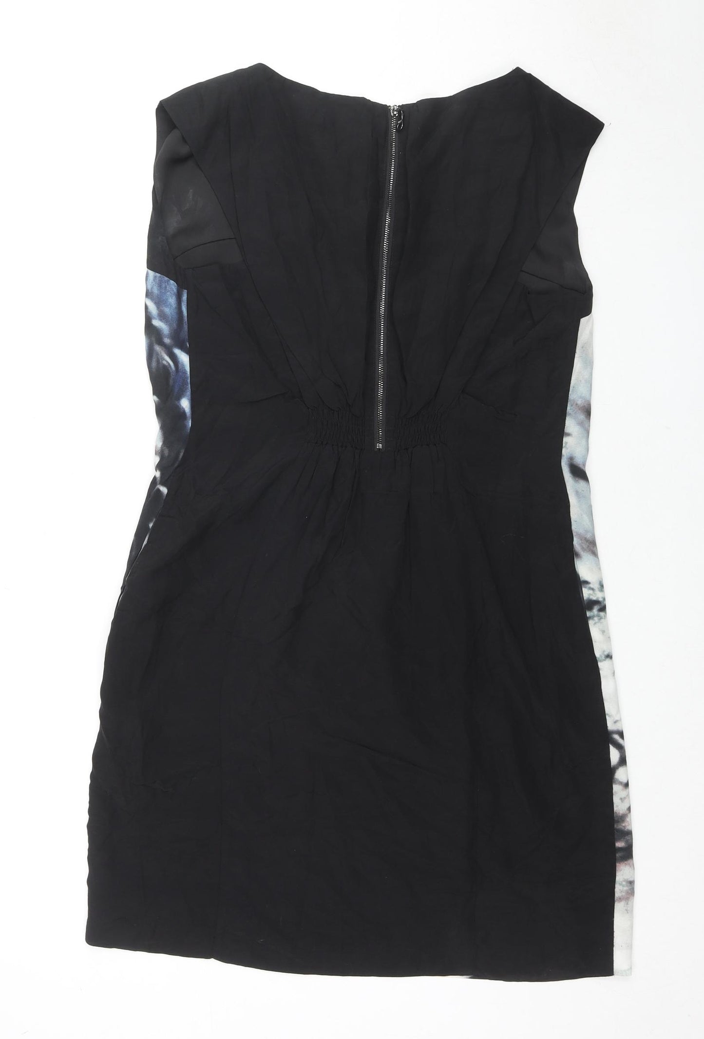 Mint Velvet Womens Black Geometric Polyester A-Line Size 12 Boat Neck Zip