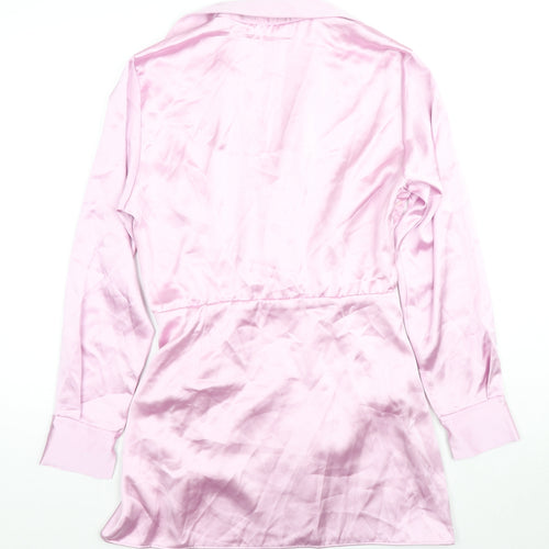 Zara Womens Pink Polyester Shirt Dress Size M Collared Zip