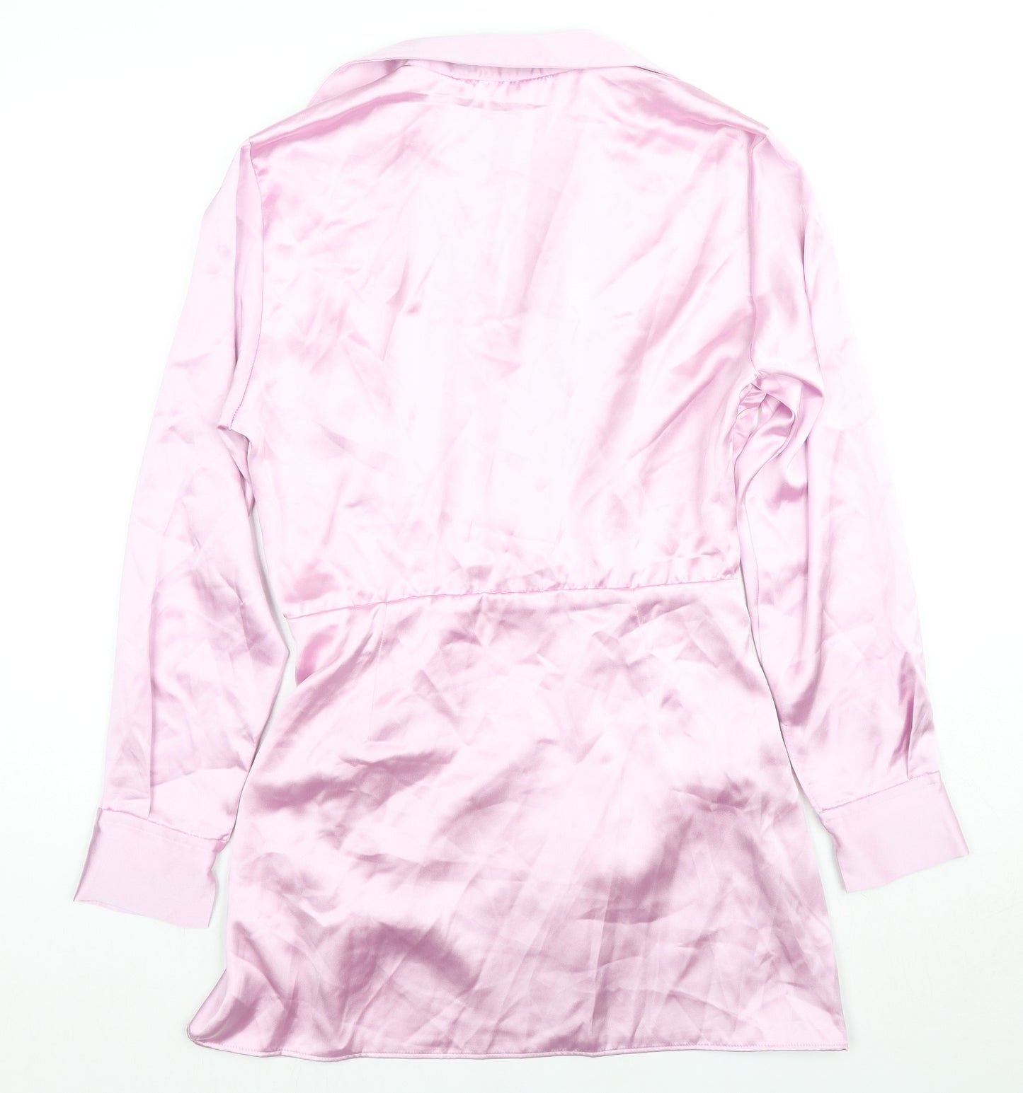 Zara Womens Pink Polyester Shirt Dress Size M Collared Zip