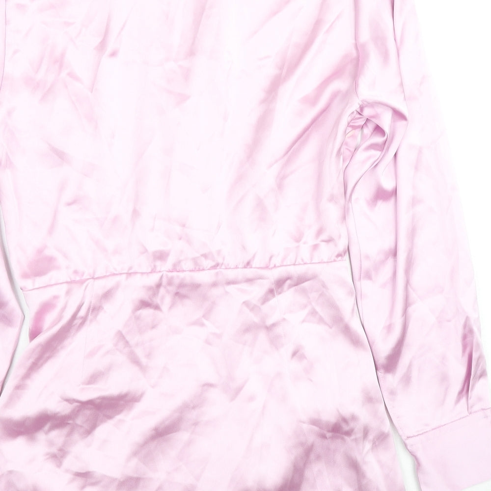 Zara Womens Pink Polyester Shirt Dress Size M Collared Zip