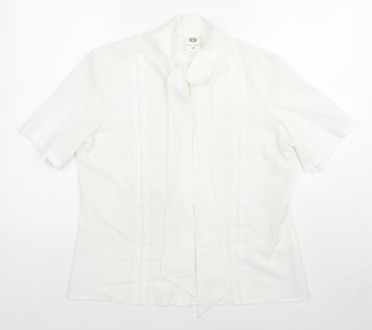 C&A Womens White Polyester Basic Button-Up Size 16 Collared