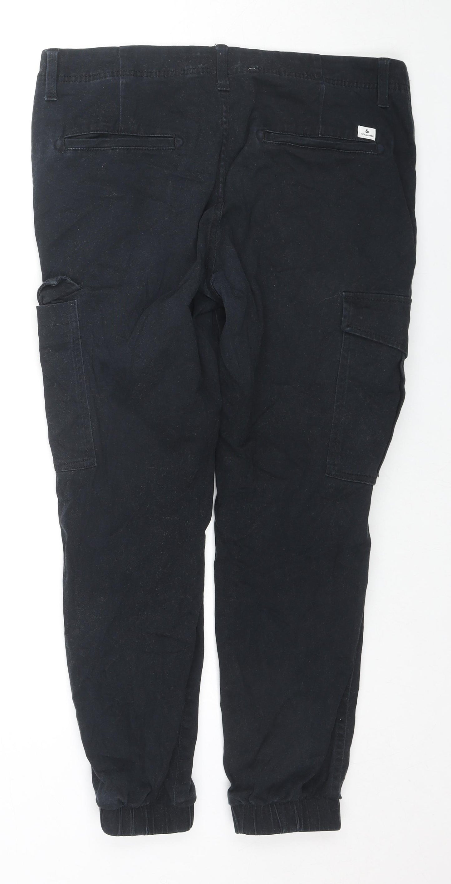 JACK & JONES Mens Black Cotton Cargo Trousers Size 34 in L30 in Slim Zip