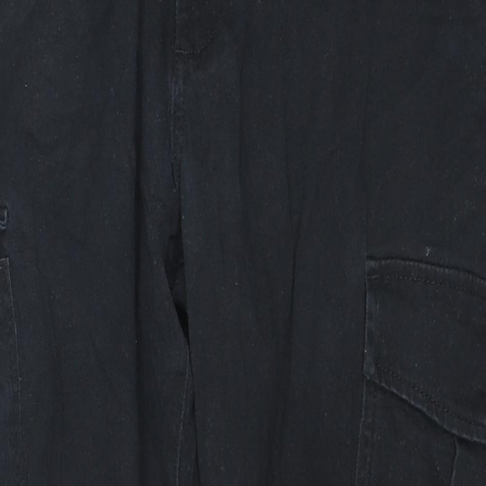 JACK & JONES Mens Black Cotton Cargo Trousers Size 34 in L30 in Slim Zip