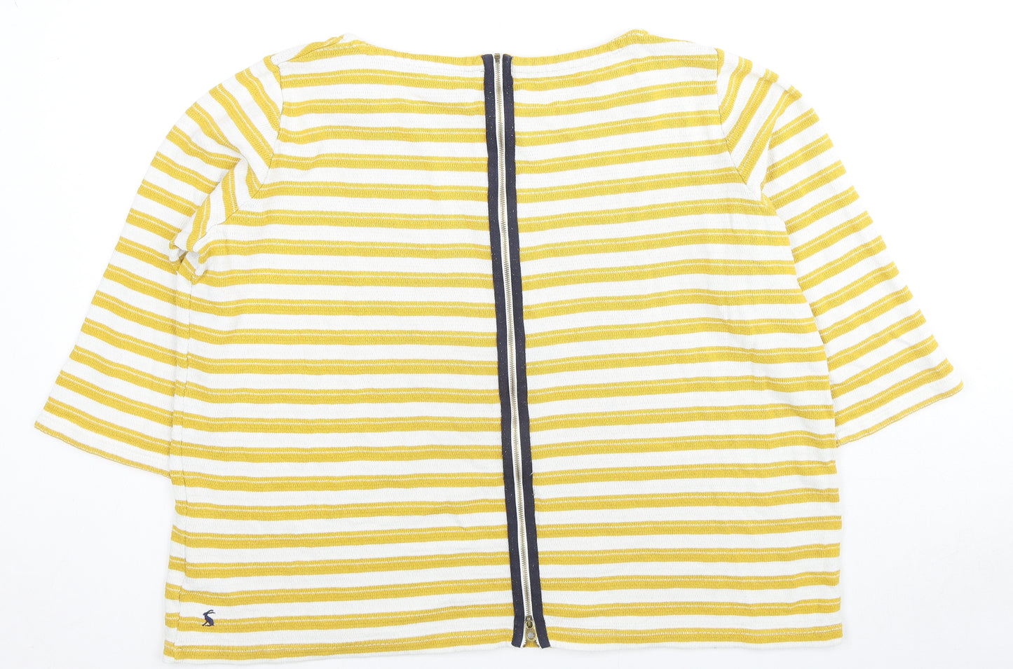 Joules Womens Yellow Boat Neck Striped Cotton Pullover Jumper Size 16