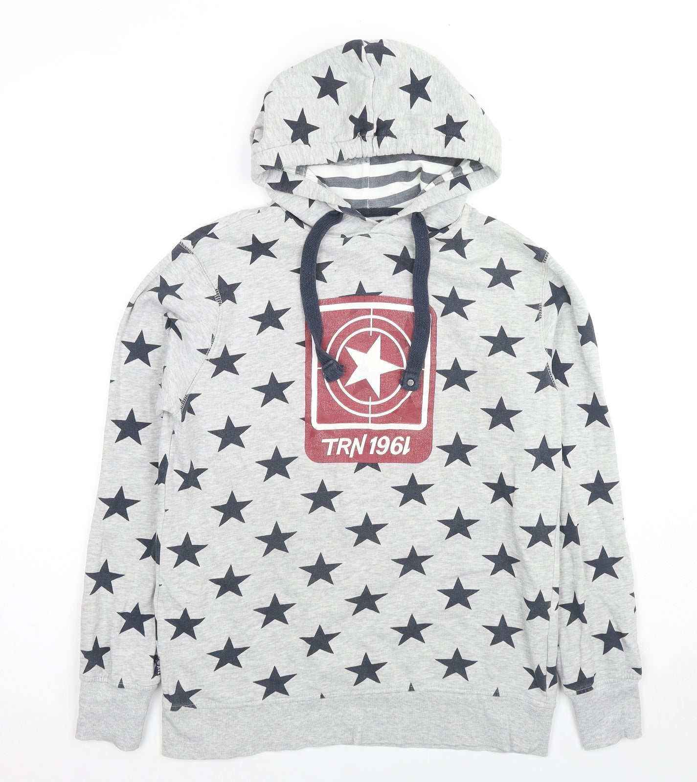 Terranova Mens Grey Geometric Cotton Pullover Hoodie Size M - Stars
