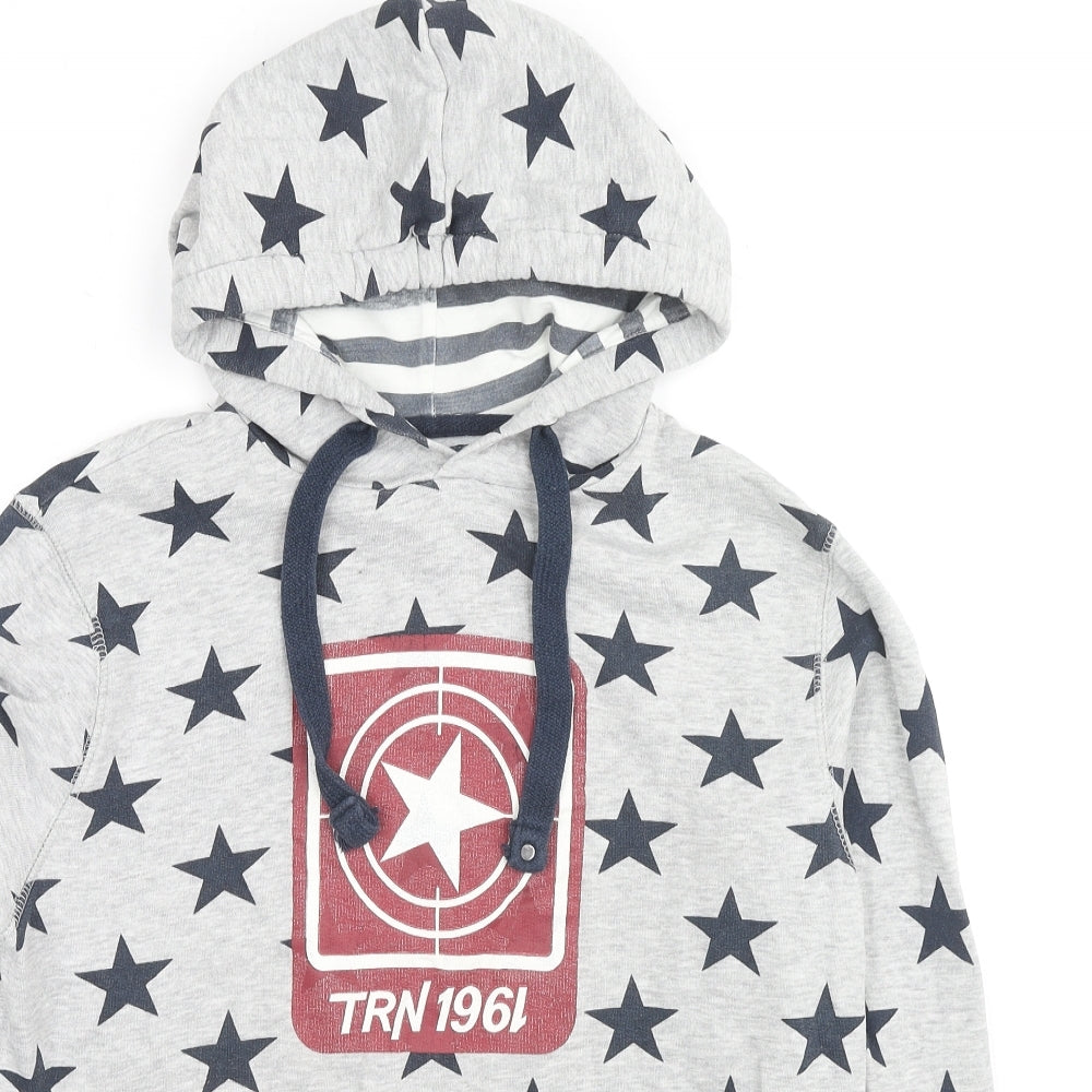 Terranova Mens Grey Geometric Cotton Pullover Hoodie Size M - Stars