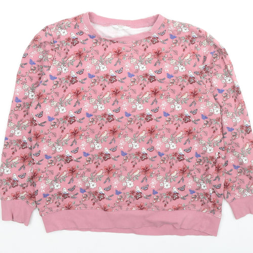 Cotton Traders Womens Pink Floral Cotton Pullover Sweatshirt Size 12 Pullover - Birds