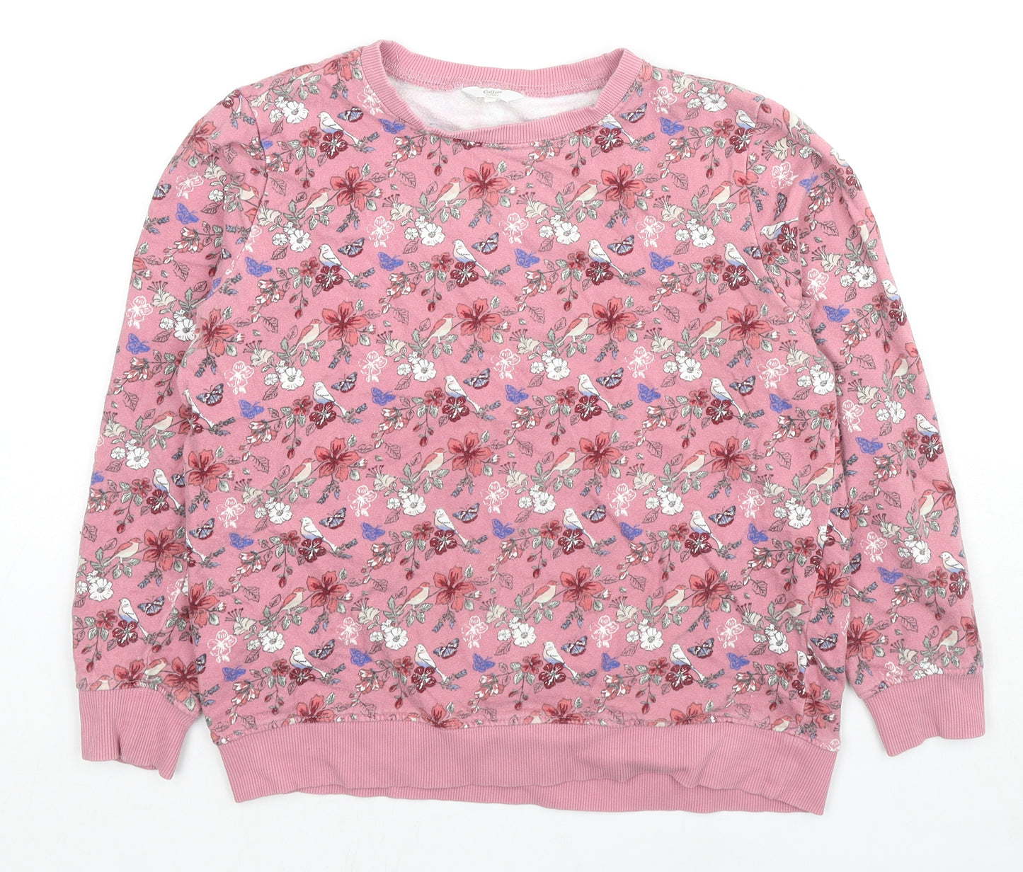 Cotton Traders Womens Pink Floral Cotton Pullover Sweatshirt Size 12 Pullover - Birds