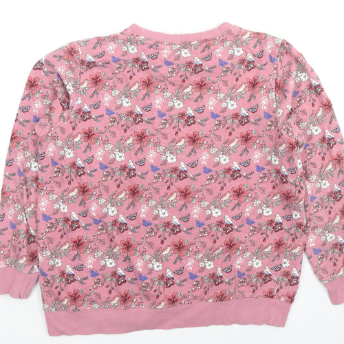 Cotton Traders Womens Pink Floral Cotton Pullover Sweatshirt Size 12 Pullover - Birds