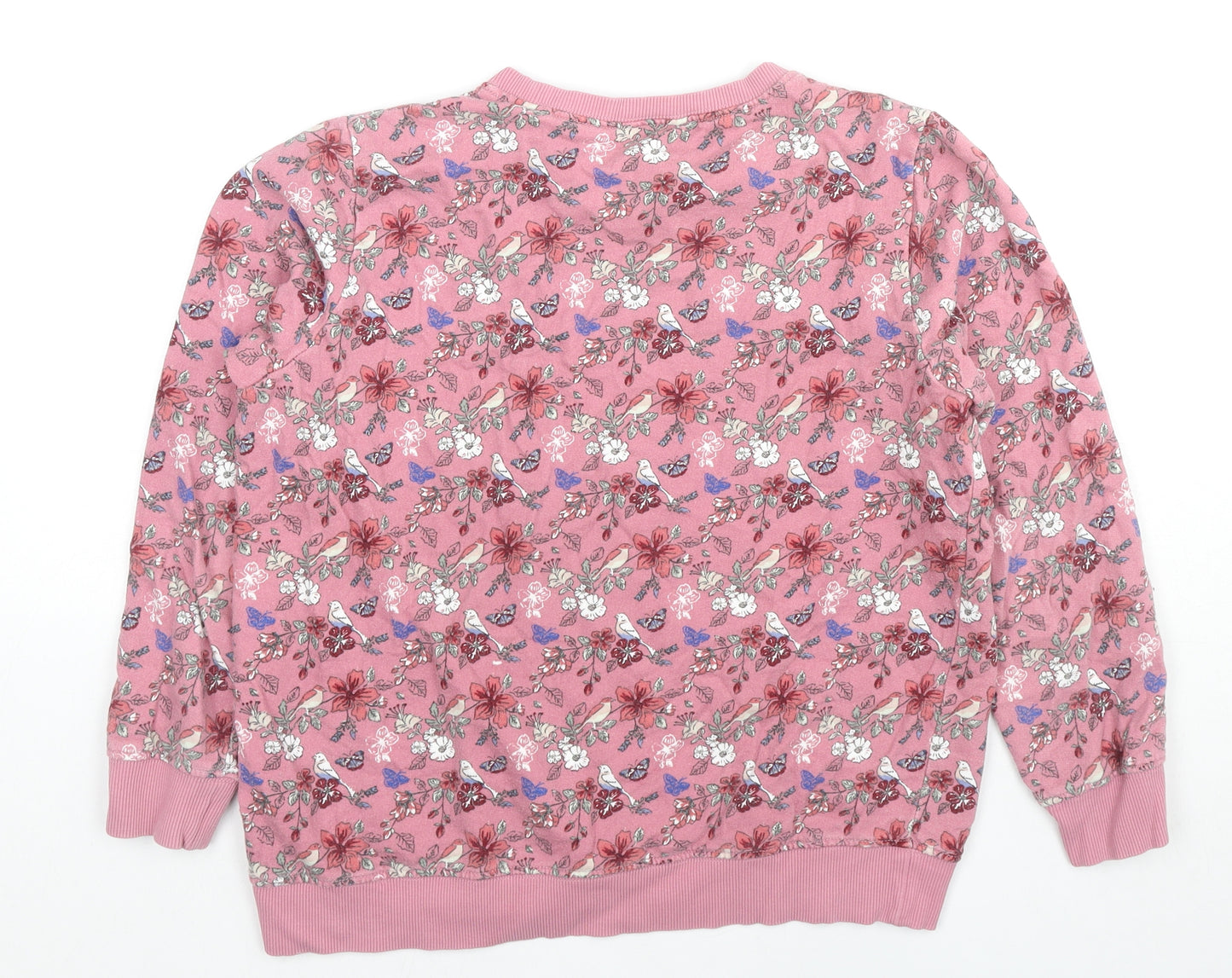 Cotton Traders Womens Pink Floral Cotton Pullover Sweatshirt Size 12 Pullover - Birds