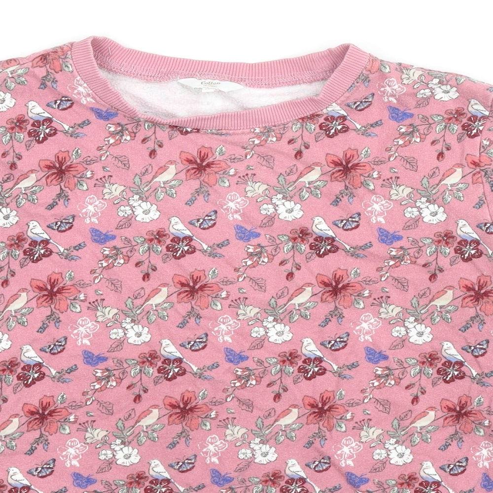 Cotton Traders Womens Pink Floral Cotton Pullover Sweatshirt Size 12 Pullover - Birds