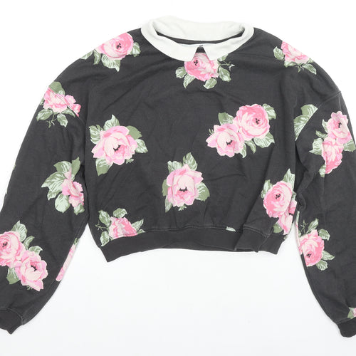 H&M Girls Black Floral Cotton Pullover Sweatshirt Size 14-15 Years Pullover - Roses