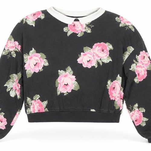 H&M Girls Black Floral Cotton Pullover Sweatshirt Size 14-15 Years Pullover - Roses