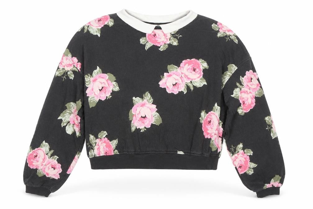 H&M Girls Black Floral Cotton Pullover Sweatshirt Size 14-15 Years Pullover - Roses