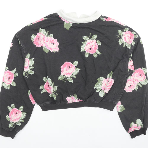 H&M Girls Black Floral Cotton Pullover Sweatshirt Size 14-15 Years Pullover - Roses