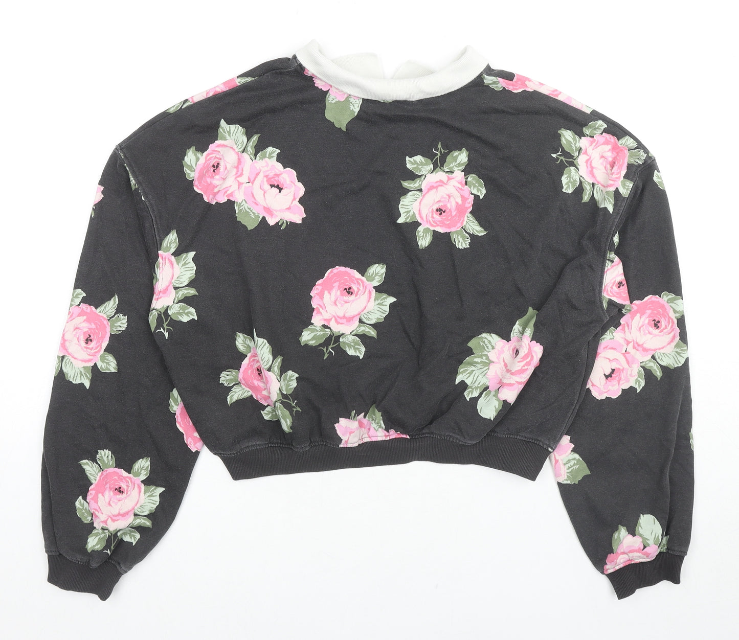H&M Girls Black Floral Cotton Pullover Sweatshirt Size 14-15 Years Pullover - Roses