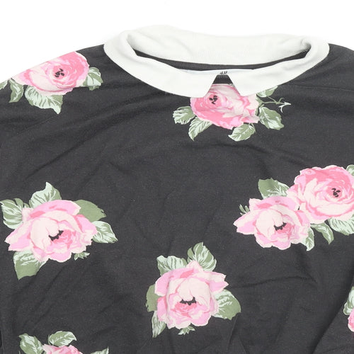 H&M Girls Black Floral Cotton Pullover Sweatshirt Size 14-15 Years Pullover - Roses
