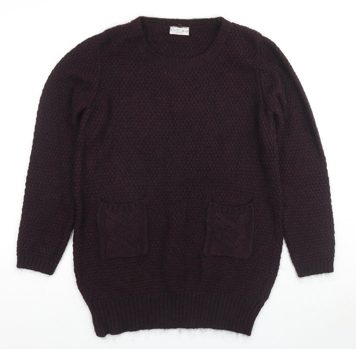 Indigo Womens Purple Round Neck Acrylic Pullover Jumper Size 14