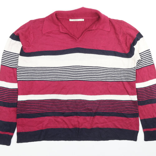 EWM Womens Multicoloured Collared Striped Acrylic Pullover Jumper Size 18 - Size 18-20
