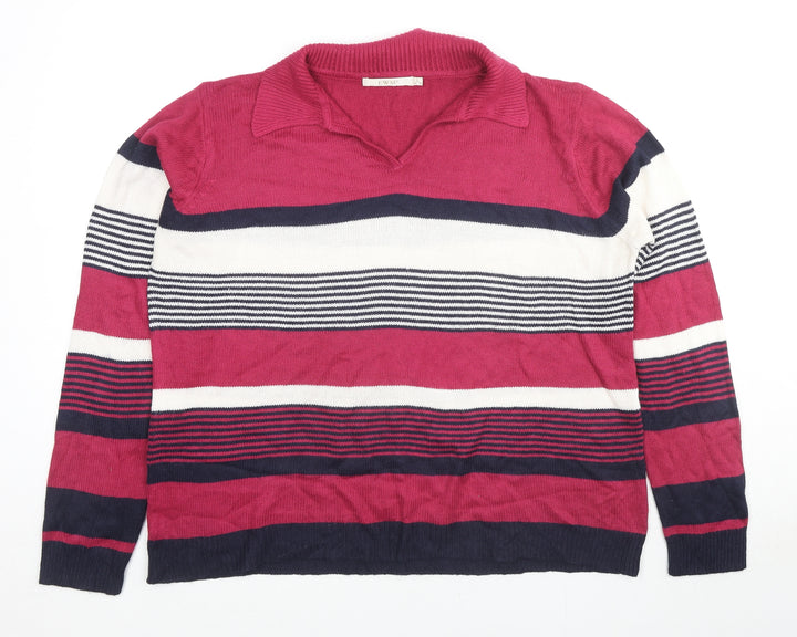 EWM Womens Multicoloured Collared Striped Acrylic Pullover Jumper Size 18 - Size 18-20