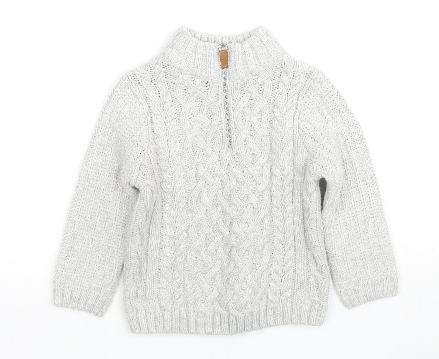 NEXT Boys Grey High Neck Acrylic Pullover Jumper Size 2-3 Years Zip