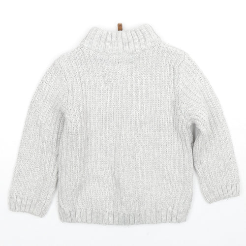 NEXT Boys Grey High Neck Acrylic Pullover Jumper Size 2-3 Years Zip