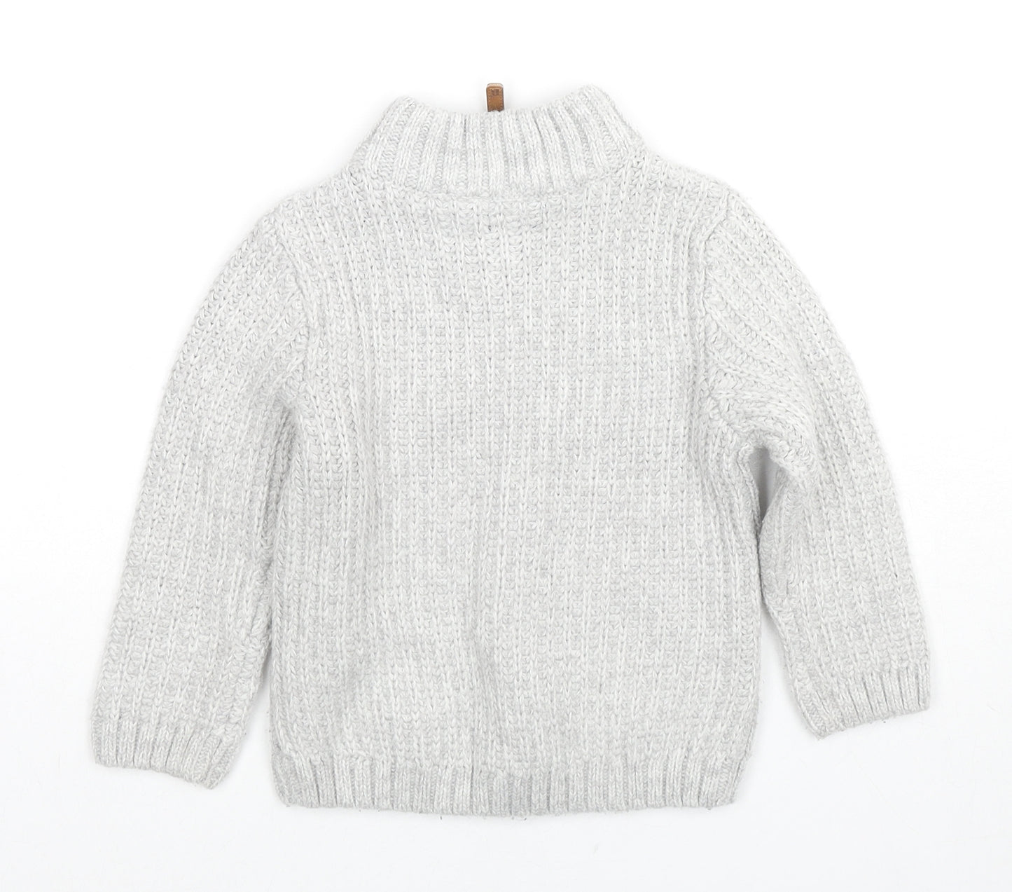 NEXT Boys Grey High Neck Acrylic Pullover Jumper Size 2-3 Years Zip