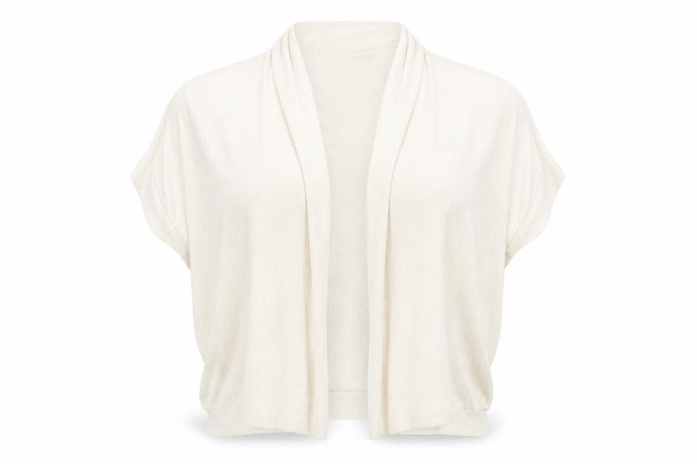 Front view of ASOS women’s beige v-neck acrylic cape jumper, size M