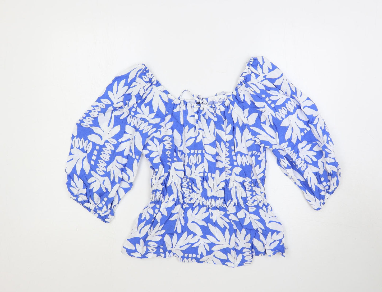 Marks and Spencer Womens Blue Geometric Viscose Basic Blouse Size 10 Scoop Neck