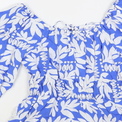 Marks and Spencer Womens Blue Geometric Viscose Basic Blouse Size 10 Scoop Neck