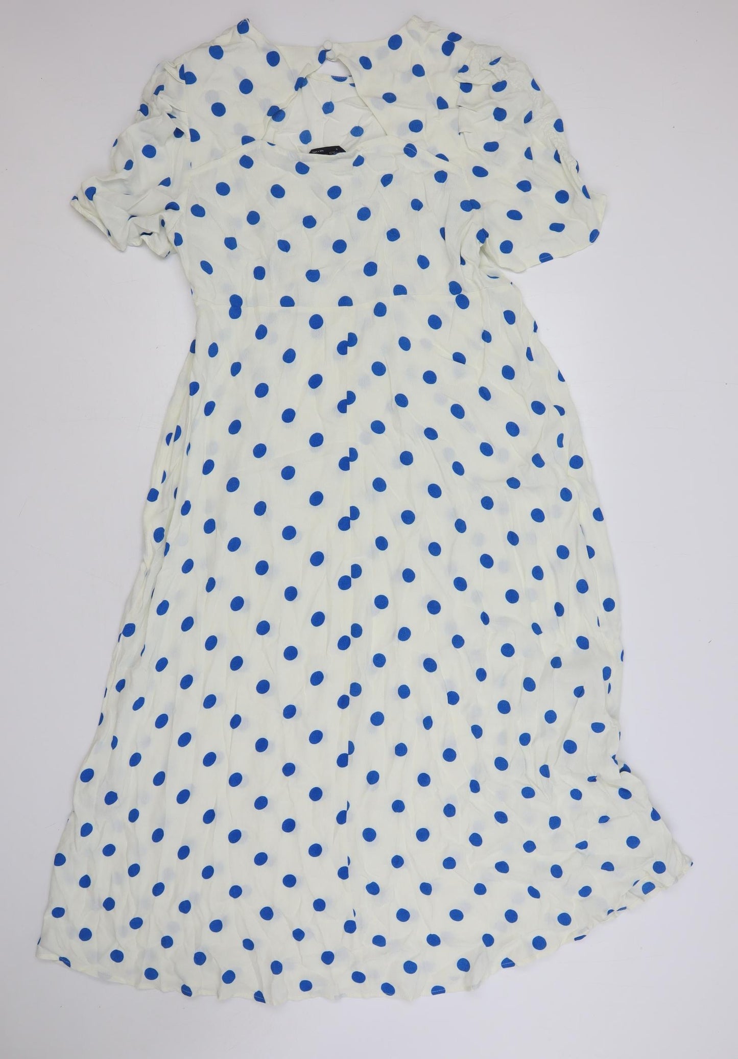 Marks and Spencer Womens White Polka Dot Viscose A-Line Size 18 Boat Neck Zip