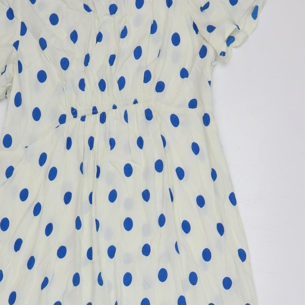 Marks and Spencer Womens White Polka Dot Viscose A-Line Size 18 Boat Neck Zip