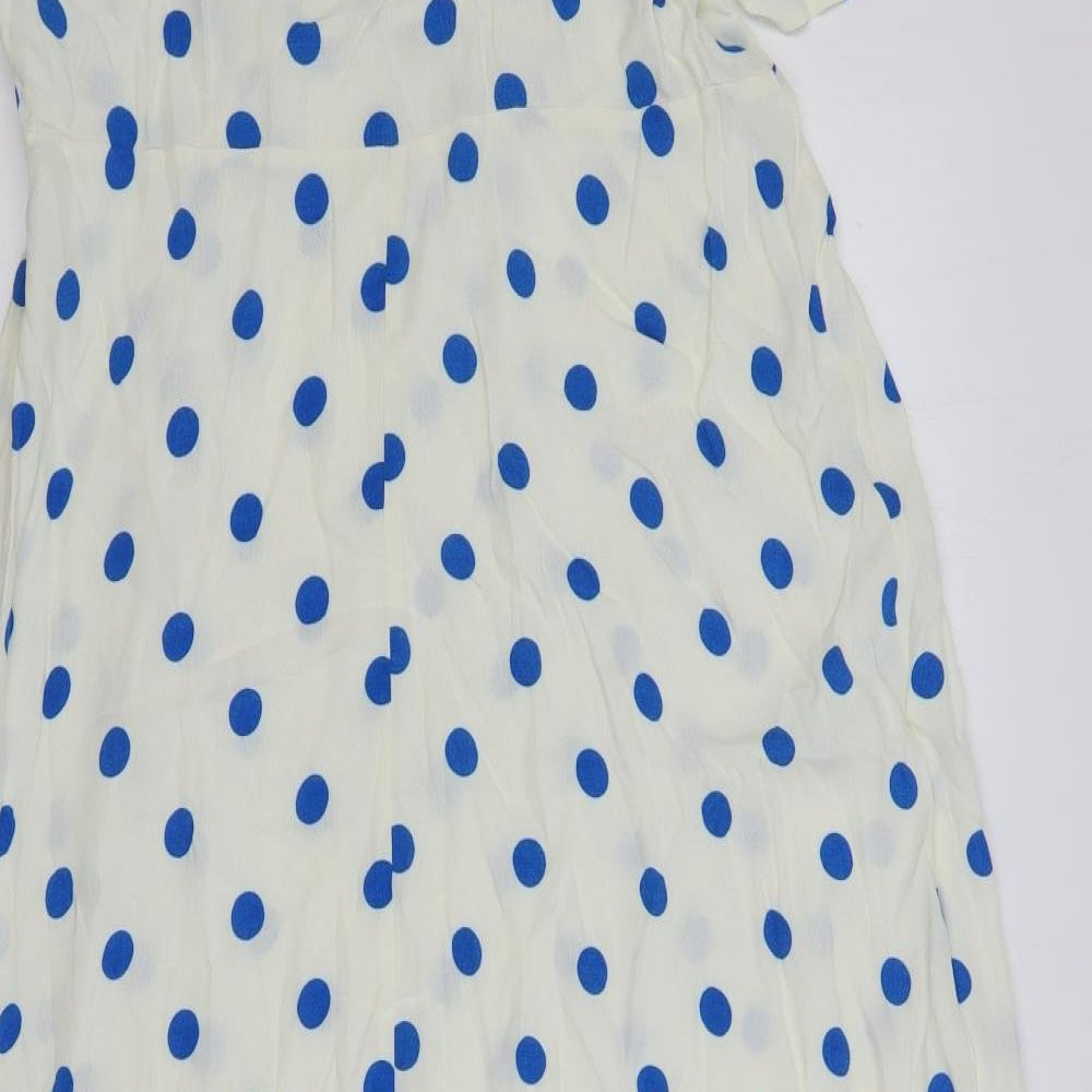 Marks and Spencer Womens White Polka Dot Viscose A-Line Size 18 Boat Neck Zip