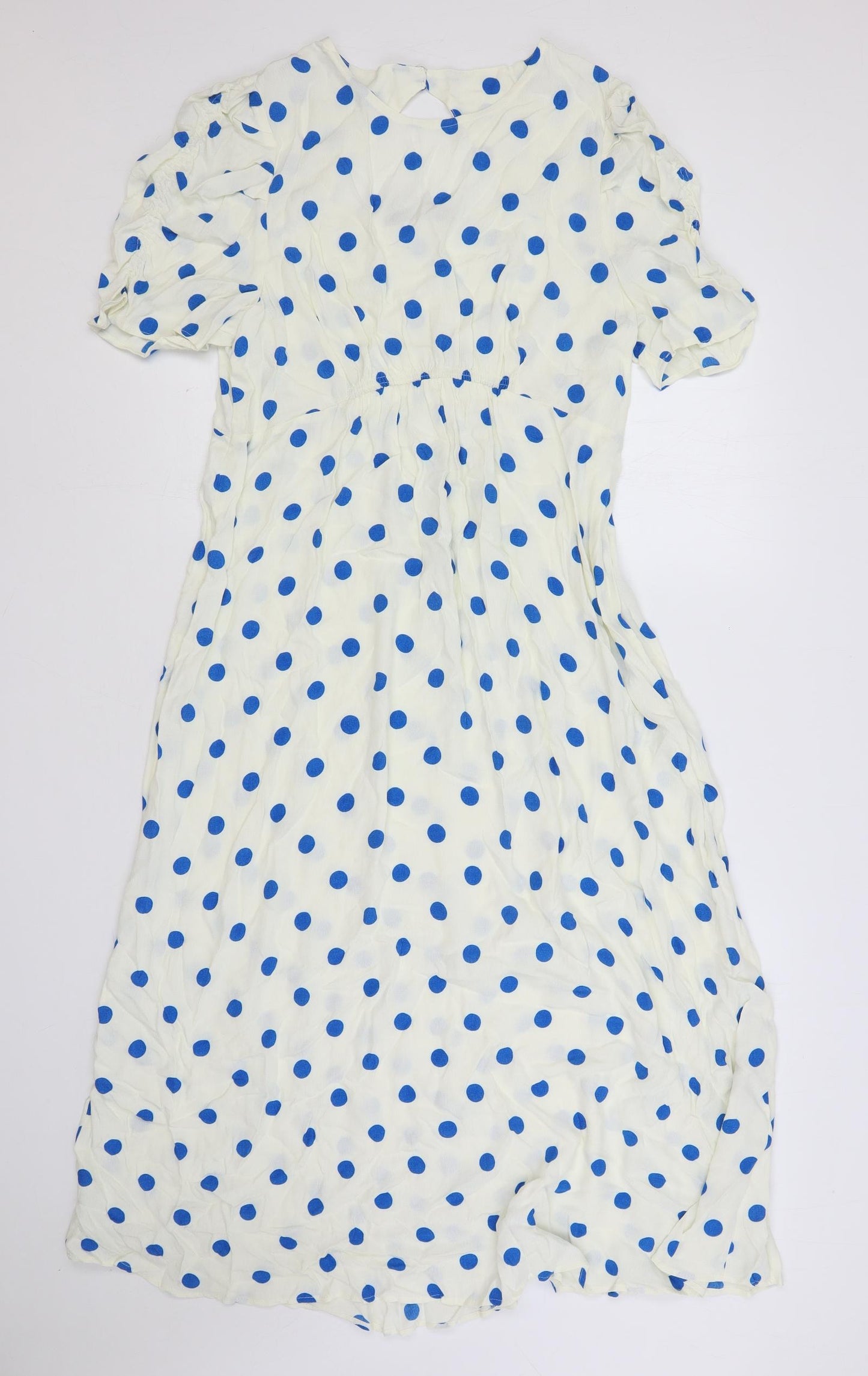 Marks and Spencer Womens White Polka Dot Viscose A-Line Size 16 Boat Neck Zip