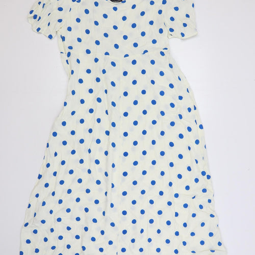 Marks and Spencer Womens White Polka Dot Viscose A-Line Size 16 Boat Neck Zip