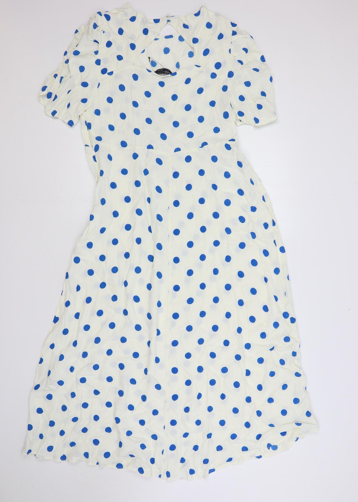 Marks and Spencer Womens White Polka Dot Viscose A-Line Size 16 Boat Neck Zip