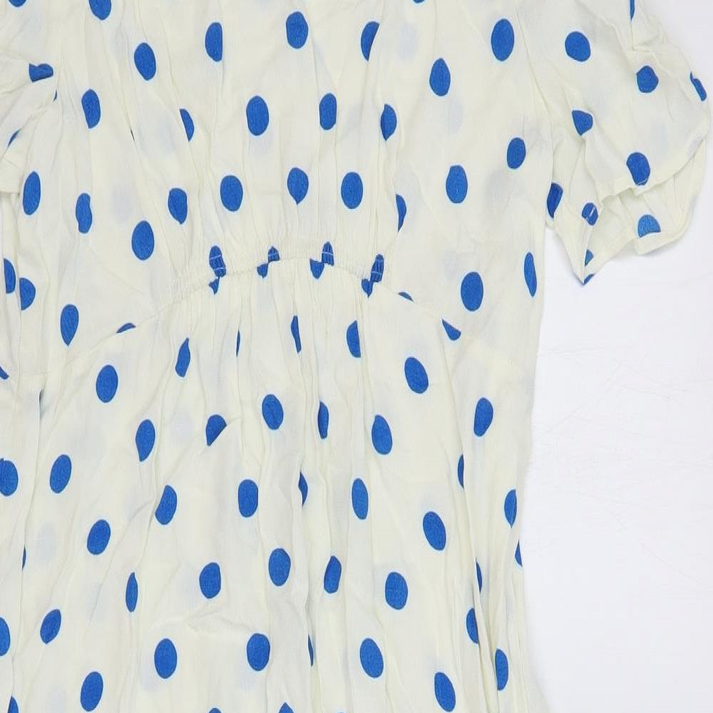 Marks and Spencer Womens White Polka Dot Viscose A-Line Size 16 Boat Neck Zip
