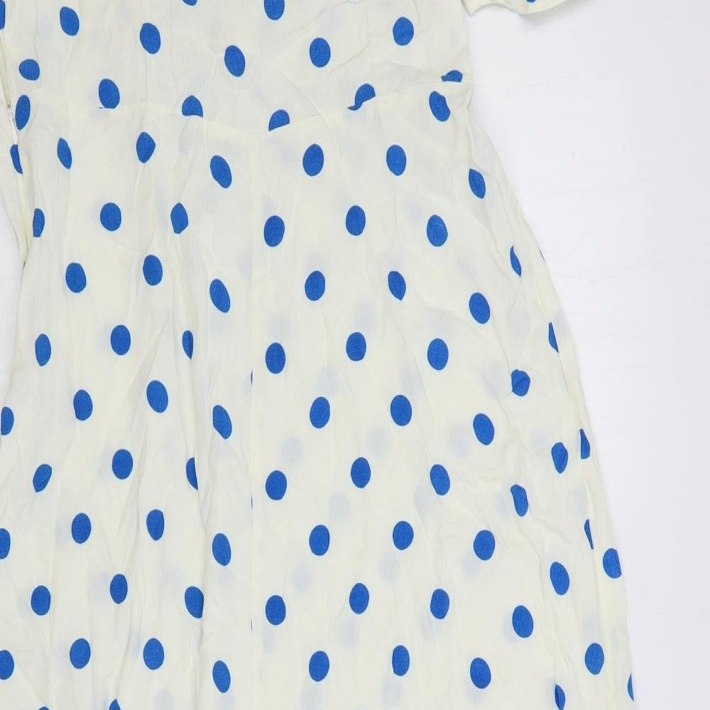 Marks and Spencer Womens White Polka Dot Viscose A-Line Size 16 Boat Neck Zip