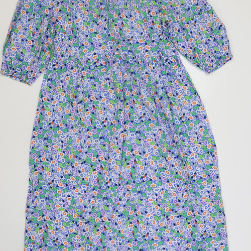 Marks and Spencer Womens Multicoloured Floral Cotton A-Line Size 8 V-Neck Tie