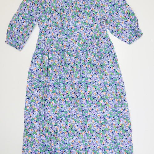 Marks and Spencer Womens Multicoloured Floral Cotton A-Line Size 8 V-Neck Tie