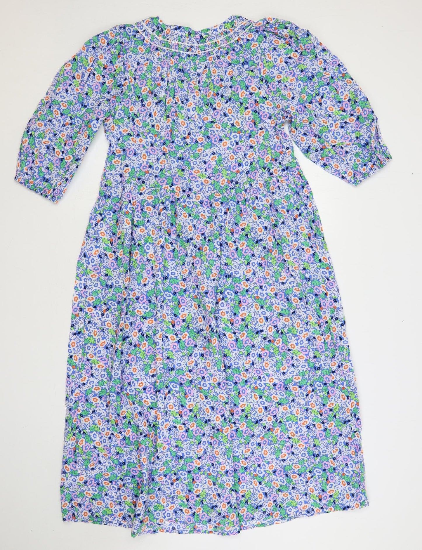 Marks and Spencer Womens Multicoloured Floral Cotton A-Line Size 8 V-Neck Tie