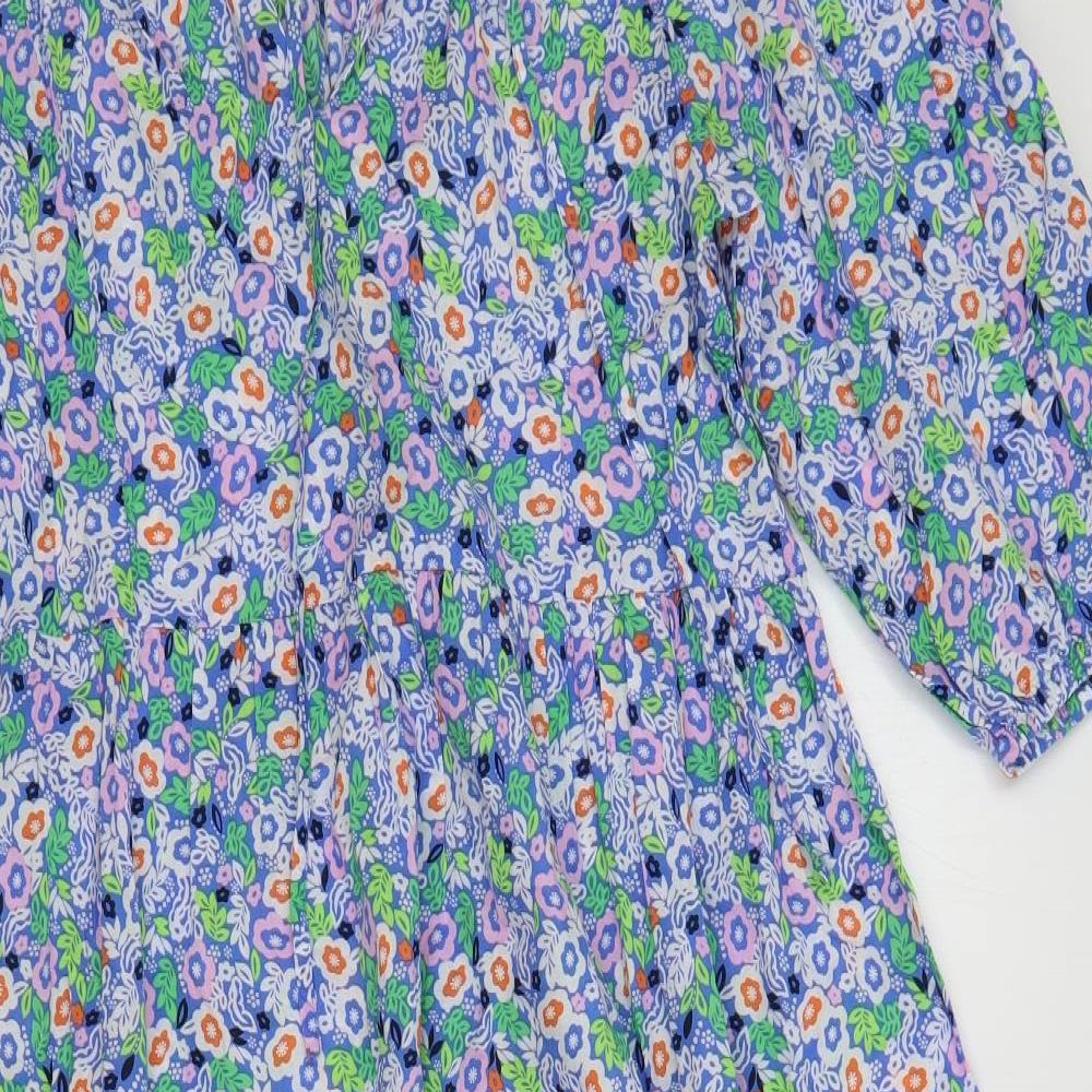 Marks and Spencer Womens Multicoloured Floral Cotton A-Line Size 8 V-Neck Tie