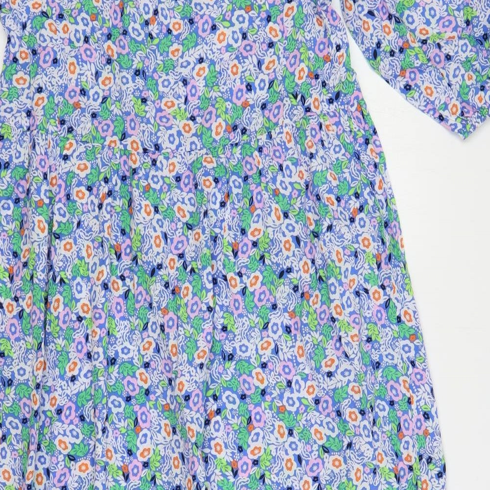 Marks and Spencer Womens Multicoloured Floral Cotton A-Line Size 8 V-Neck Tie