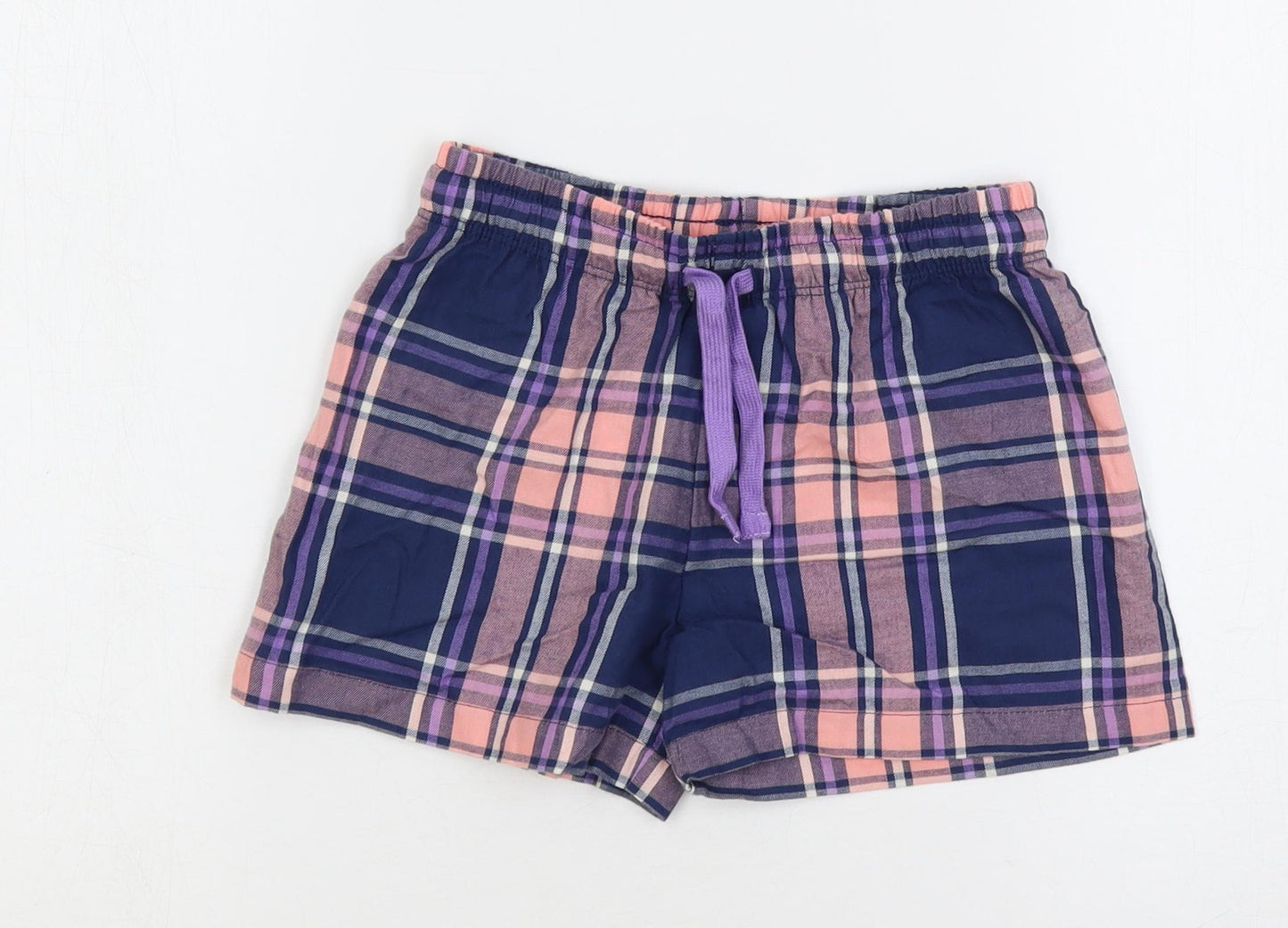 Marks and Spencer Girls Multicoloured Plaid Cotton Sweat Shorts Size 7-8 Years Regular Drawstring