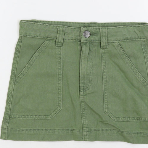 Marks and Spencer Girls Green Cotton Mini Skirt Size 8-9 Years Regular Button - Pockets